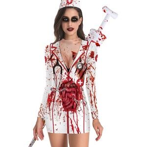 Women Halloween Killer Caregiver Zombie Bloody Nurse Costume Scary Bloody Nurse